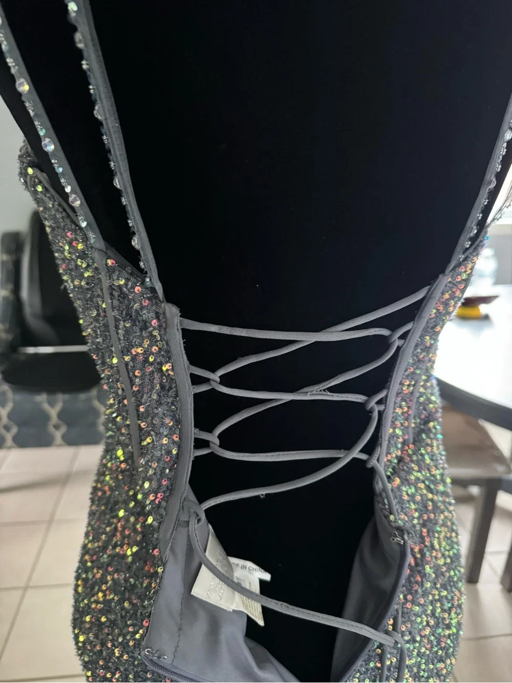 Cinderella Silver Sequin Beaded Corset Prom Gown with Thigh Slit